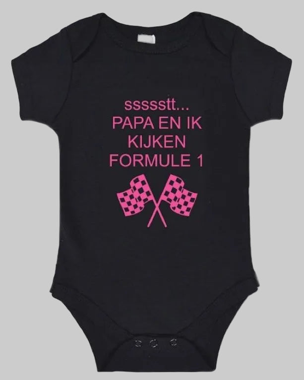 Baby Romper “Papa en ik kijken Formule 1” – Zwart/Roze