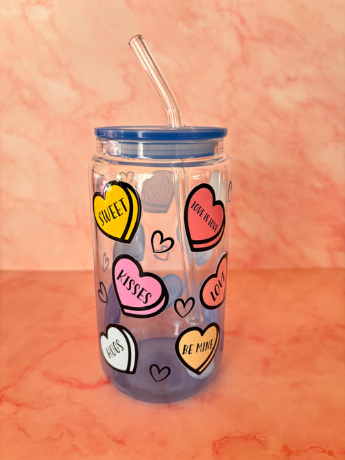 Cute hearts beker met rietje 💖 (Candy hearts design)