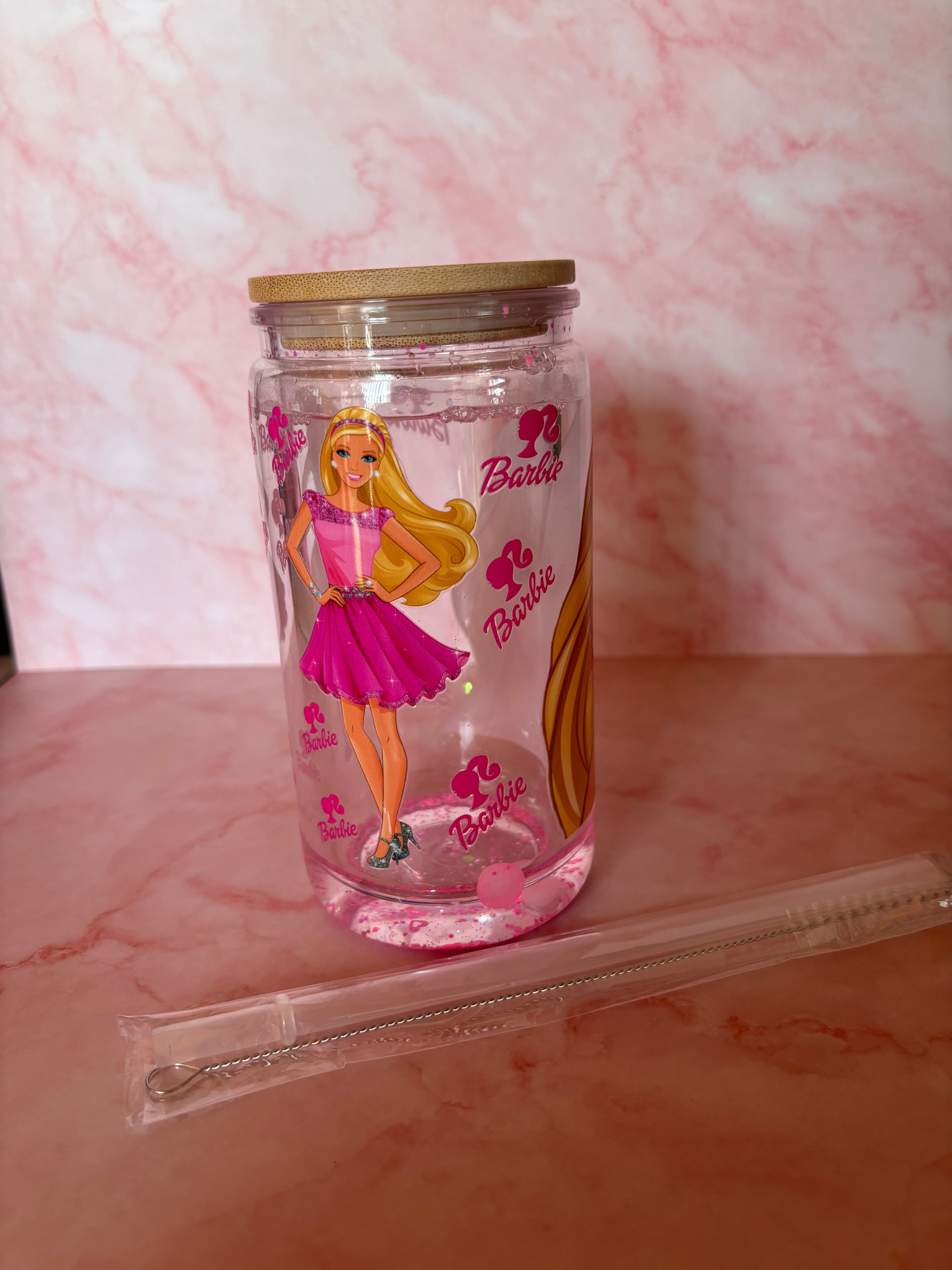     drinkbeker met bewegende glitters barbie