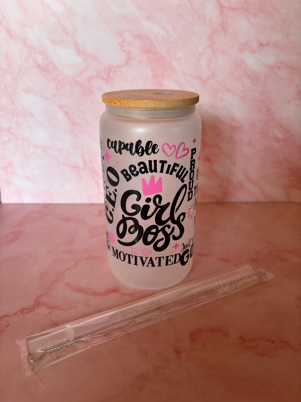     girl boss beker glas met rietje